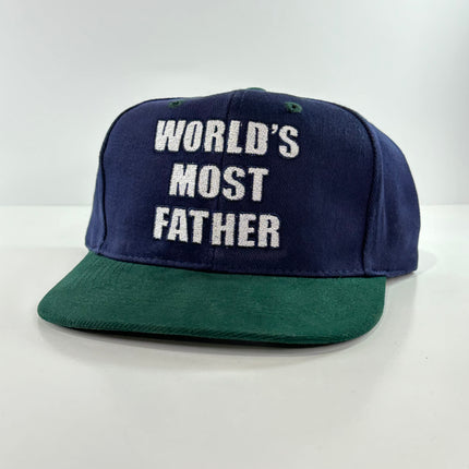 WORLDS MOST FATHER Vintage Strapback Mid Crown Hat Cap Custom Embroidered