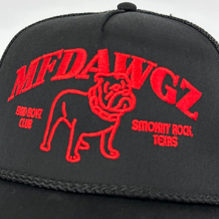 MFDAWGZ Mack Bulldog ￼on a black mesh SnapBack Hay Cap Collab Iggyman Custom Embroidered
