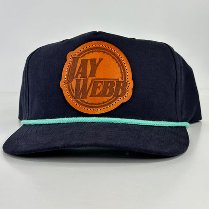 JAY WEBB LEATHER PATCH ROPE NAVY BLUE ROPE GOLF MID CROWN SNAPBACK CAP HAT Official OFFICE MERCH COLLAB