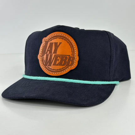 JAY WEBB LEATHER PATCH ROPE NAVY BLUE ROPE GOLF MID CROWN SNAPBACK CAP HAT Official OFFICE MERCH COLLAB