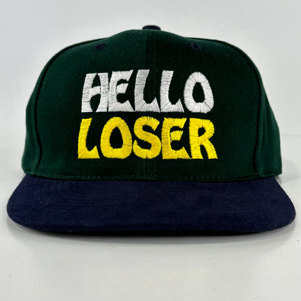 HELLO LOSER Green Mid Crown Strapback Cap Hat Custom Embroidered