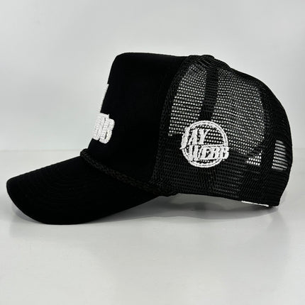 JAY WEBB PUFFY LETTERS TALL CROWN BLACK ROPE MESH TRUCKER SNAPBACK CAP HAT OFFICE MERCH COLLAB CUSTOM EMBROIDERED