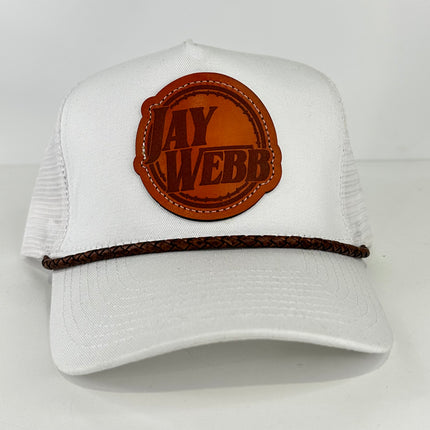 JAY WEBB LEATHER ROPE & LEATHER PATCH WHITE TALL CROWN MESH TRUCKER SNAPBACK CAP HAT Official OFFICE MERCH COLLAB