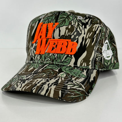 JAY WEBB PUFFY LETTERS CAMO MID CROWN SNAPBACK CAP HAT OFFICE MERCH COLLAB CUSTOM EMBROIDERED