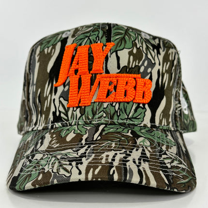 JAY WEBB PUFFY LETTERS CAMO MID CROWN SNAPBACK CAP HAT OFFICE MERCH COLLAB CUSTOM EMBROIDERED