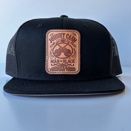 Leather Head Johnny Cash Leather Patch on a Mesh SnapBack Cap Hat
