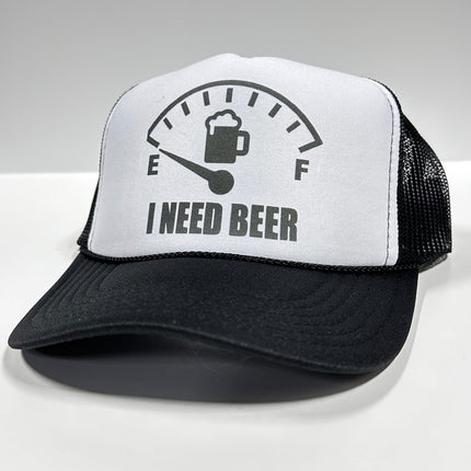 I NEED BEER Black Curve Bill Mesh Trucker Hat SnapBack Cap Funny Beer Hat Custom Printed