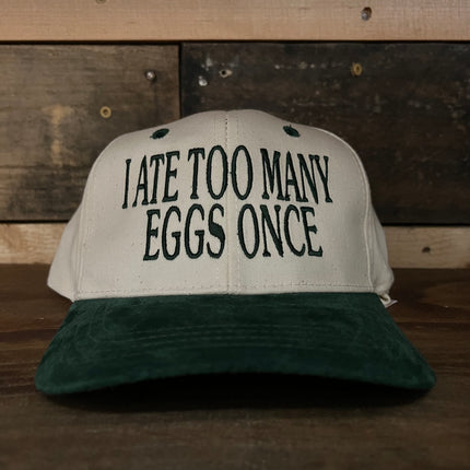 I Ate Too Many Eggs Once Vintage Off White Crown Green Brim SnapBack Hat Cap Custom Embroidery