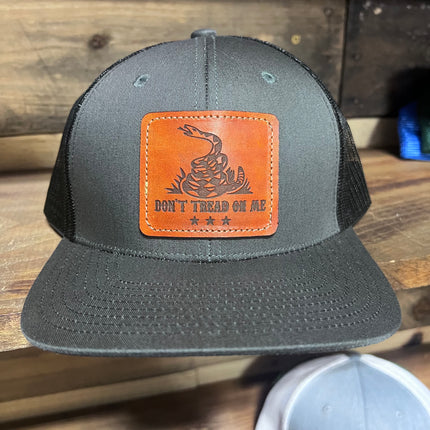 The Leather Head Hat Co Leather Don’t Tread On Me Patch 6 Panel Mesh SnapBack Hat Cap