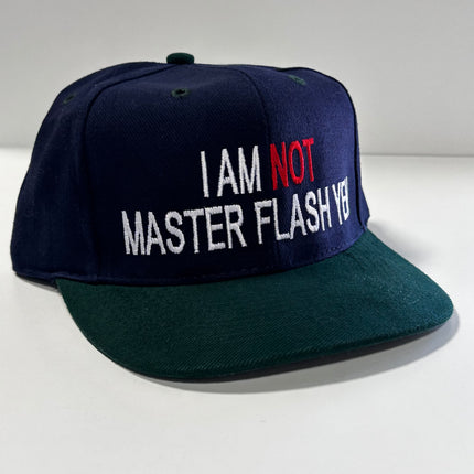 OFFICIAL I AM NOT MASTER FLASH YEN Xavier Wulf COLLAB Blue Crown Green Brim Strapback Mid Cap Hat Custom Embroidered