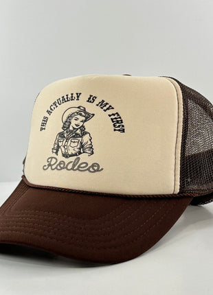 This is actually my first rodeo custom print on a brown and tan mesh trucker SnapBack hat cap