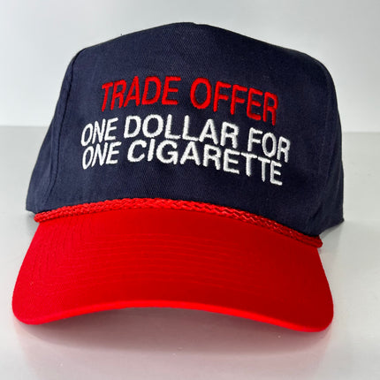 Trade offer one dollar for one cigarette on a blue crown red brim rope SnapBack hat cap collab Sean Barrett Custom Embroidery