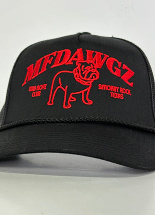 MFDAWGZ Mack Bulldog ￼on a black mesh SnapBack Hay Cap Collab Iggyman Custom Embroidered