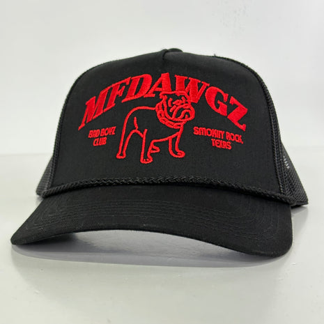 MFDAWGZ Mack Bulldog ￼on a black mesh SnapBack Hay Cap Collab Iggyman Custom Embroidered