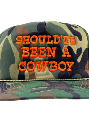 SHOULD’VE BEEN A COWBOY FOAM CAMO SNAPBACK Cap Hat Custom Embroidered