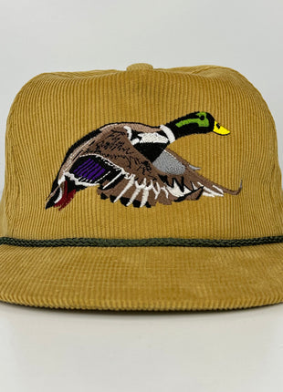 Mallard Duck Corduroy ￼Rope￼ Mustard ￼SnapBack Cap Grandpa Hat Custom Embroidered