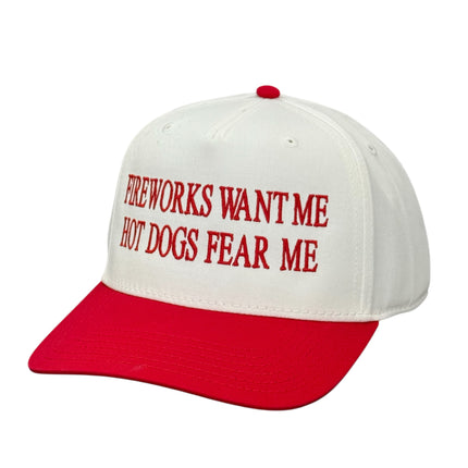 Fireworks Want Me Hot Dogs Fear Me Hat Custom Embroidered