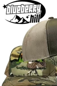 Custom order Blueberry Hill Logo on ALL Camo Snapback Hat Cap Custom Embroidery (cream thread)