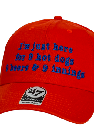 I’m Just Here for 9 Hot Dogs 9 Beers & 9 Innings Hat Funny Baseball Dad Cap