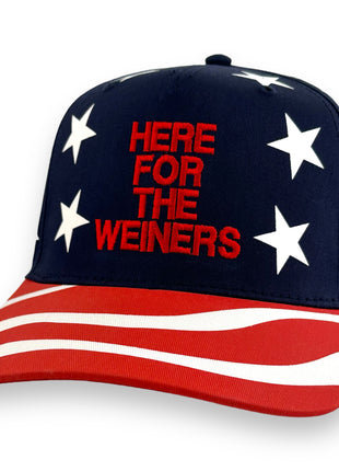 HERE FOR THE WEINERS Red White and Blue American Flag Hat Custom Embroidered￼