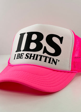 IBS I be print on a hot pink mesh trucker SnapBack hat cap