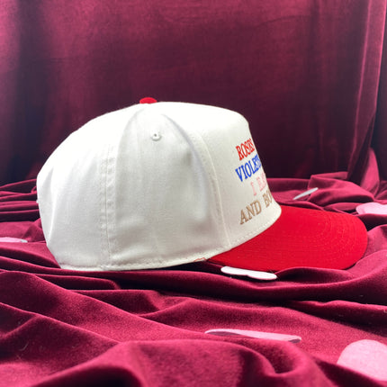 Roses are red violets are blue I eat coochie and booty hole too White/red Midcrown Snapback Custom Embroidered Cap Hat