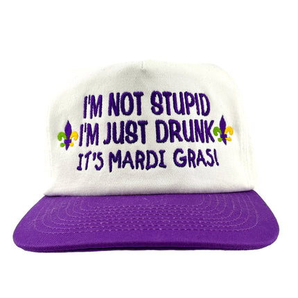 IM NOT STUPID IM JUST DRUNK MARDI GRAS SnapBack Cap Hat Custom Embroidered