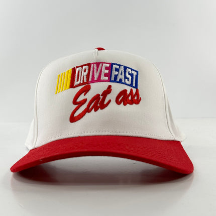 DRIVE FAST Funny SnapBack Cap Inappropriate Hat Custom Embroidered Collab Rowdy Roger