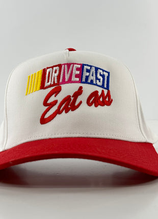 DRIVE FAST Funny SnapBack Cap Inappropriate Hat Custom Embroidered Collab Rowdy Roger