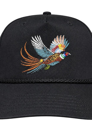 Old School Hats Flying Pheasant Embroidered Rope Hat – Black ￼￼