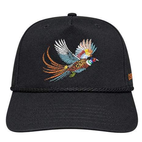 Old School Hats Flying Pheasant Embroidered Rope Hat – Black ￼￼