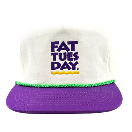 Mardi Gras FAT TUESDAY Green Rope Purple Brim SnapBack Cap Hat Custom Embroidered