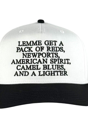 Lemme Get a Pack of Reds Funny Hat Sarcastic Trucker Cap Retro Gas Station Humor Custom Embroidered Dad Hat Gift
