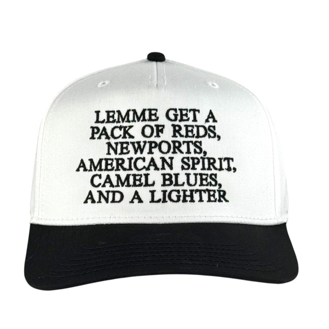 Lemme Get a Pack of Reds Funny Hat Sarcastic Trucker Cap Retro Gas Station Humor Custom Embroidered Dad Hat Gift