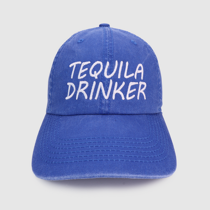 Tequila Drinker Blue Wash Strap Back Dad Hat Custom Embroidered