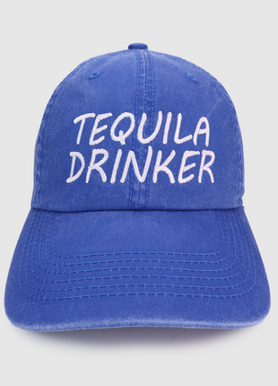 Tequila Drinker Blue Wash Strap Back Dad Hat Custom Embroidered
