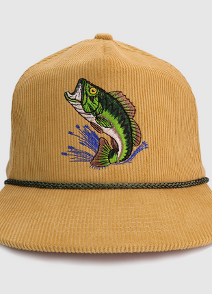 Bass Out Of Water Custom Embroidered Gold Corduroy Snapback Cap Hat