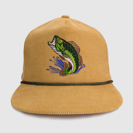 Bass Out Of Water Custom Embroidered Gold Corduroy Snapback Cap Hat