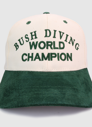 Bush Diving World Champion Green Suede Brim Snapback Cap Hat Custom Embroidered