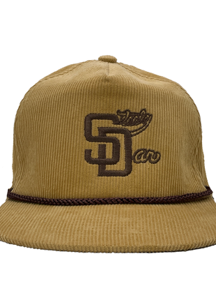 Steely Dan San Diego Padres Custom Embroidered Corduroy, yellow/brown rope hat, snapback ￼