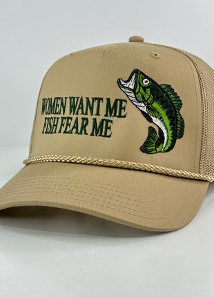 WOMEN WANT ME FISH FEAR ME BASS HAT CUSTOM EMBROIDERY