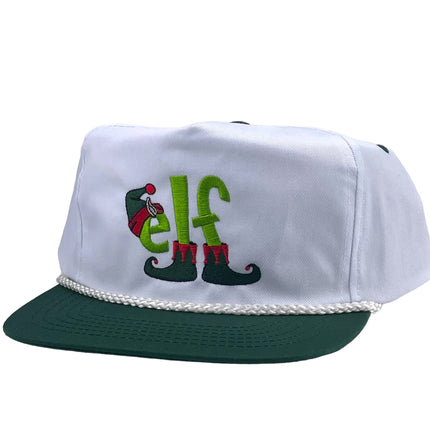 Custom order. This Elf design on a solid red rope Snapback hat cap custom embroidery
