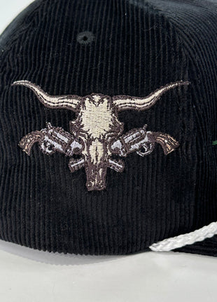 ￼ Buffalo & Cow Skull Rope black corduroy SNAPBACK Cap HAT Custom Embroidered