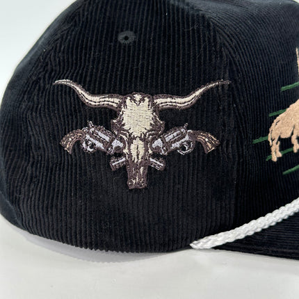 ￼ Buffalo & Cow Skull Rope black corduroy SNAPBACK Cap HAT Custom Embroidered