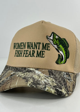WOMEN WANT ME FISH FEAR ME BASS HAT CUSTOM EMBROIDERY
