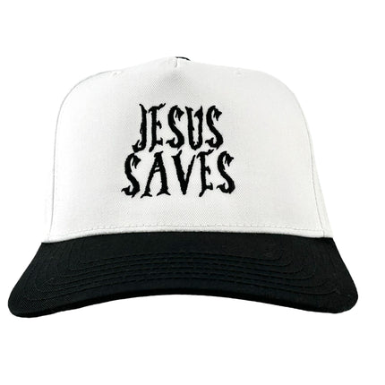 JESUS SAVES Black White SnapBack Baseball Cap Hat Custom Embroidered