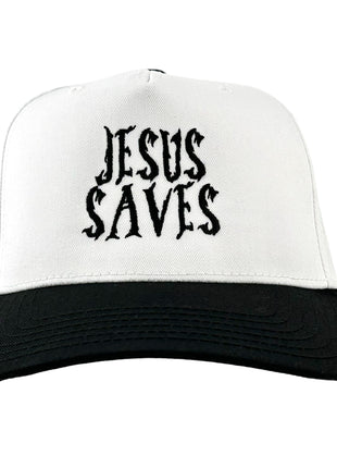 JESUS SAVES Black White SnapBack Baseball Cap Hat Custom Embroidered