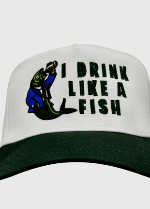 I drink like a fish custom embroidered green/white snapback cap hat