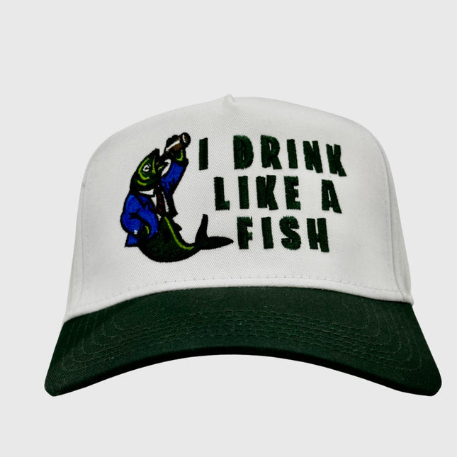 I drink like a fish custom embroidered green/white snapback cap hat