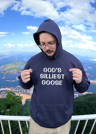 GOD’S SILLIEST GOOSE Navy HOODIE Custom Embroidered